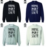 top quality cotton blend NORMAL PEOPLE SCARE ME print men hoodies crewneck mens hoodies and sweatshirts 2017 C01