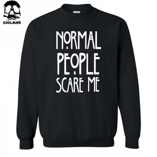 top quality cotton blend NORMAL PEOPLE SCARE ME print men hoodies crewneck mens hoodies and sweatshirts 2017 C01