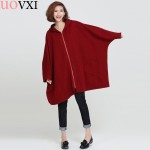 uoVIX Plus Size Jacket Women Cotton Basic Coat Solid Fashion Batwing Sleeve Loose New Autumn Casual Zipper  Outerwear Cardigan