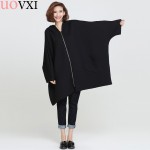 uoVIX Plus Size Jacket Women Cotton Basic Coat Solid Fashion Batwing Sleeve Loose New Autumn Casual Zipper  Outerwear Cardigan