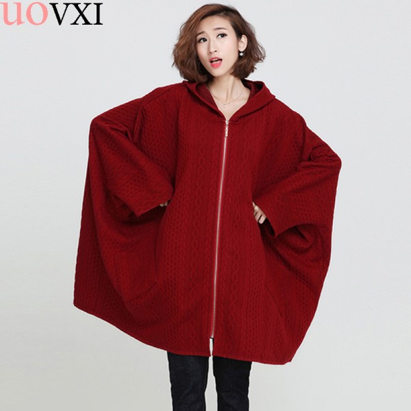 uoVIX Plus Size Jacket Women Cotton Basic Coat Solid Fashion Batwing Sleeve Loose New Autumn Casual Zipper  Outerwear Cardigan