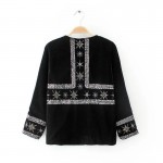 vintage o neck long - sleeved sequins embroidery velvet jacket women 's coat