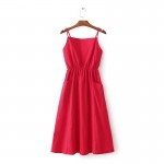 women brief solid color sexy backless double pockets dress ladies spaghetti strap elastic waist Vestidos Casual outwear