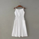 women brief solid color sexy backless double pockets dress ladies spaghetti strap elastic waist Vestidos Casual outwear