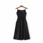 women brief solid color sexy backless double pockets dress ladies spaghetti strap elastic waist Vestidos Casual outwear