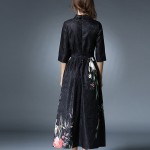 women floral dress 2017 vintage black long print dress bohemian maxi dress half sleeve slim a line autumn tshirt dress elegant