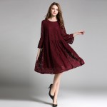 women lace dress plus size 4XL three quarter sleeve Wine Red Mid Long dresses female vestidos elagant 1908LY