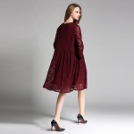 women lace dress plus size 4XL three quarter sleeve Wine Red Mid Long dresses female vestidos elagant 1908LY