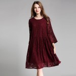 women lace dress plus size 4XL three quarter sleeve Wine Red Mid Long dresses female vestidos elagant 1908LY