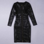 women sexy strips black patchwork full sleeve celebrity bandage dress one piece front zipper party snake print glue foil HL1322