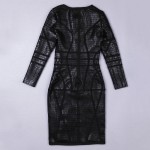 women sexy strips black patchwork full sleeve celebrity bandage dress one piece front zipper party snake print glue foil HL1322