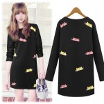 women shales shortes dresses plus size fashion kitting cartoon dresses for fat print long sleeve loose dress autumn new arrivals