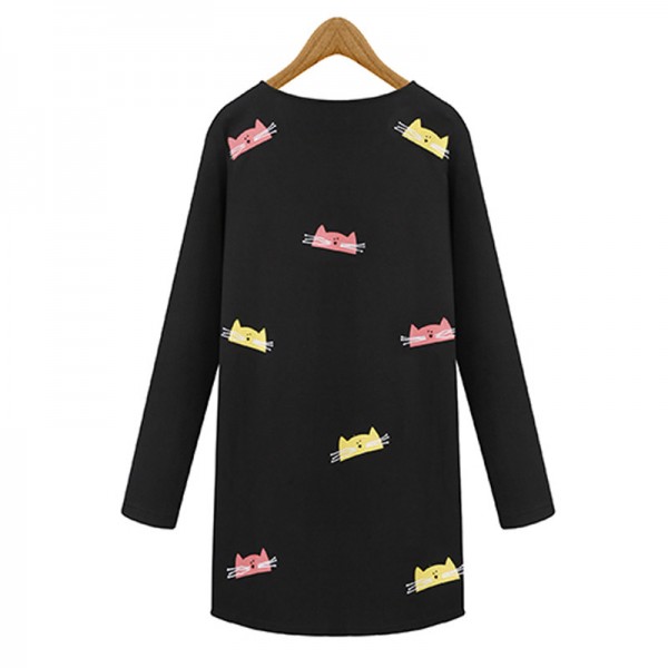 women shales shortes dresses plus size fashion kitting cartoon dresses for fat print long sleeve loose dress autumn new arrivals