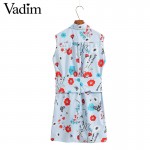 women sweet butterfly flower print shirt dress sashes sleeveless turn down collar summer ladies casual dresses vestidos QZ2855