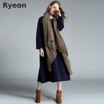 xl-4xl Plus Size Long Women Dresses Simple Pure Color Cotton Long Sleeve Round Neck Mid-calf Pockets Women's Dress Ryeon 