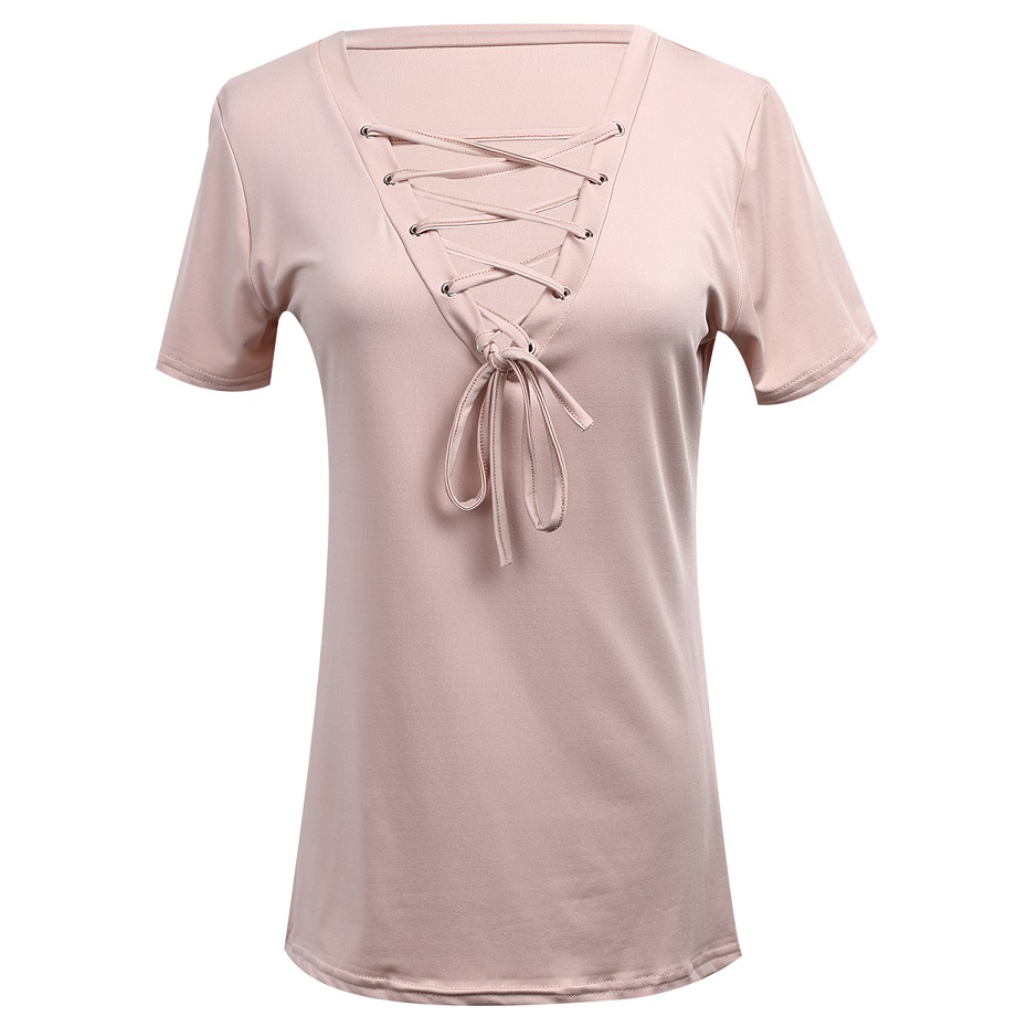 -Women-Summer--Lace-Up-Causal-Short-Sleeve-T-Shirt-Women-Hollow-out-Strappy-Front-T-shirt-Ladies-Tee-32700460505