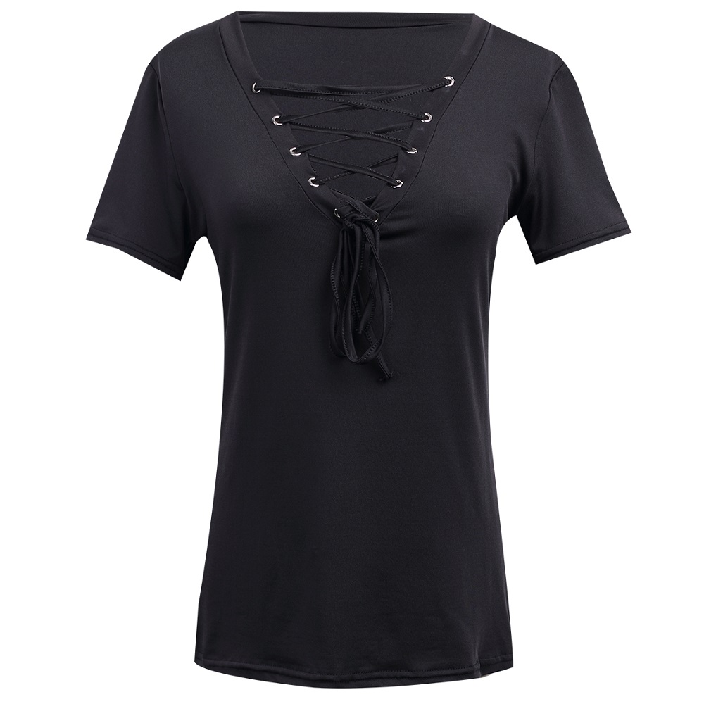 -Women-Summer--Lace-Up-Causal-Short-Sleeve-T-Shirt-Women-Hollow-out-Strappy-Front-T-shirt-Ladies-Tee-32700460505