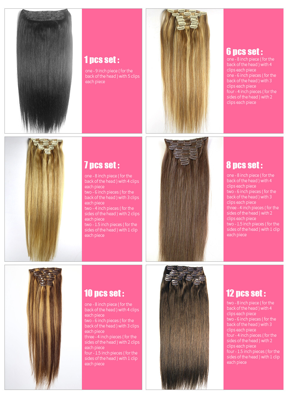 16quot-32quot-1pcs-Set-Single-Hairpieces-100-Brazilian-Remy-Hair-Clips-Inon-Human-Hair-Extensions-Do-888310719