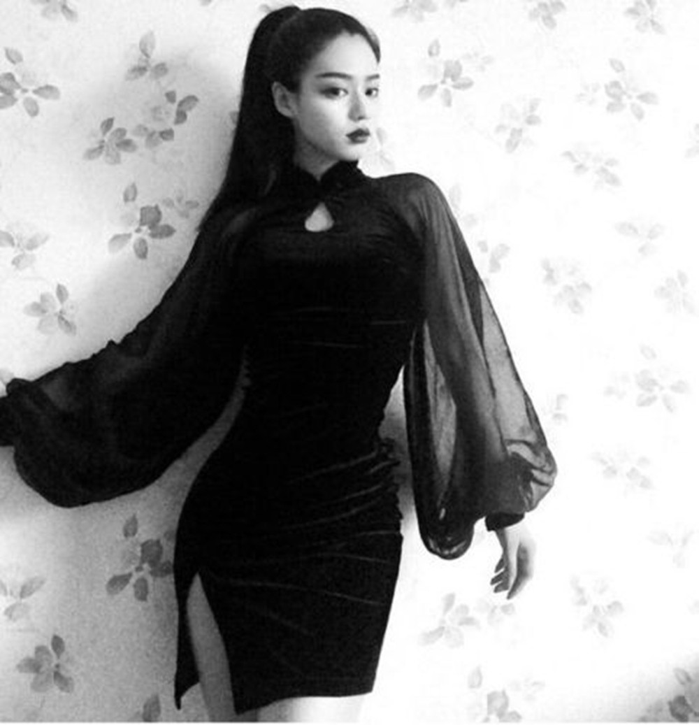 1pc-Sexy-Women-Vintage-Gothic-Dress-Black-Chiffon-Cheongsam-Lantern-Sleeve-Qipao--32776679966