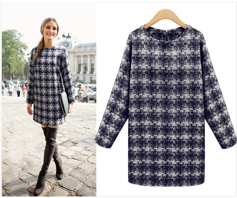 2015-New-Fashion-Winter-women-dress-round-neck-long-sleeved-plaid-was-thin-loose-big-yards-casual-dr-32253497161