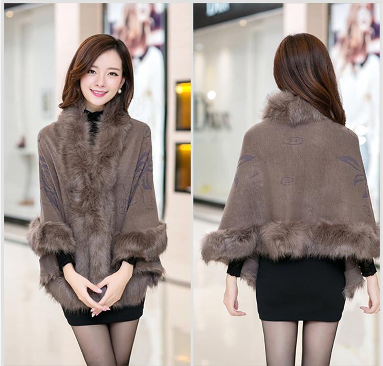 2015-Winter--Womens-Leather-Grass-Fox-Fur-Collar-Poncho-Cape-Bridal-Wedding-Dress-Shawl-Cape--Lady-W-32274782085