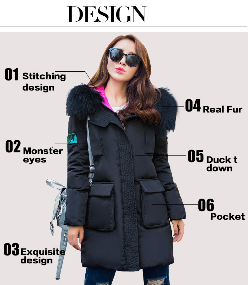 2015-Winter-Real-Fur-Trim-Down-Black-Jacket--Women39s-Monster-Eyes-Duck-Down-Parkas-Women-Warm-Slim--32601496447