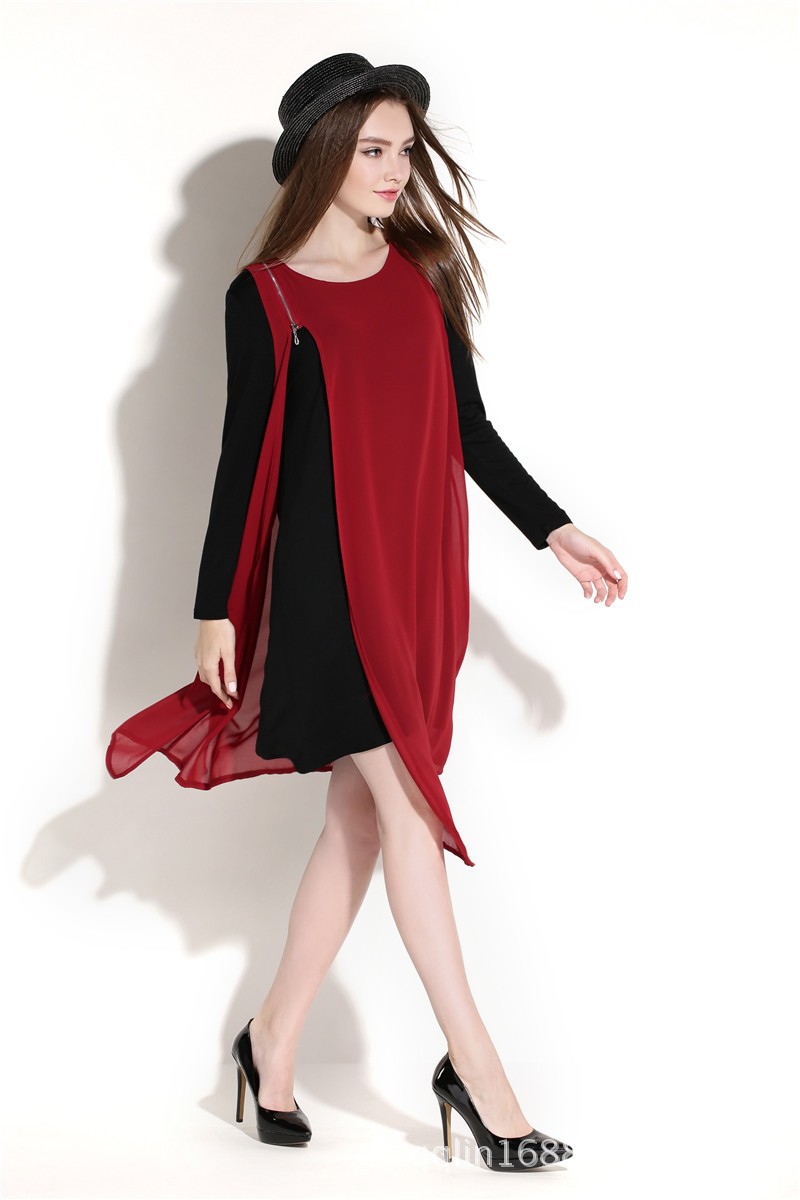 2015European-Women-Long-Sleeve-Chiffon-Dress-irregular-hem-spring-large-size-oblique-zipper-asymmetr-32420804332