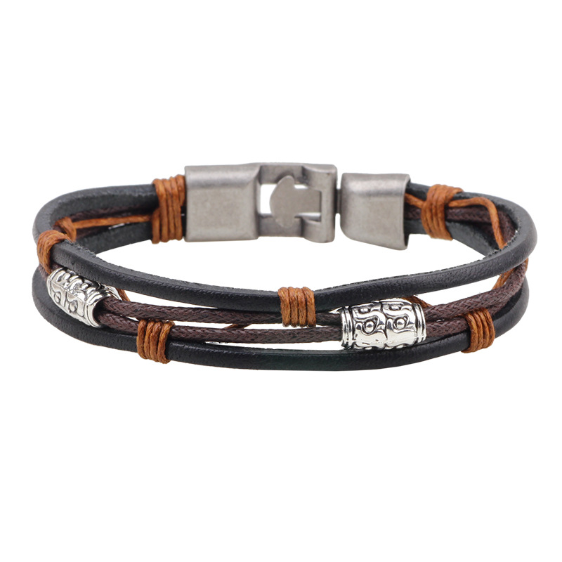 2016-Jewelry--Multilayer-Black-Alloy-Anchor-Bracelet-Men-Leather-Bracelet-for-Women-Men-Friendship-B-32614623576