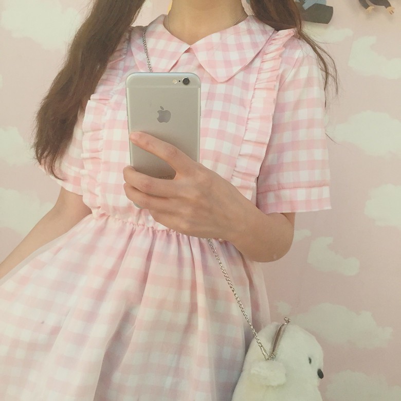 2016-NEW-Summer-Girls-Lolita-Pink-Plaid-Dress-Cotton-Fashion-Cute-Lovely-Shiny-Japanese-Brand-Korea--2005229594