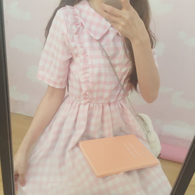 2016-NEW-Summer-Girls-Lolita-Pink-Plaid-Dress-Cotton-Fashion-Cute-Lovely-Shiny-Japanese-Brand-Korea--2005229594