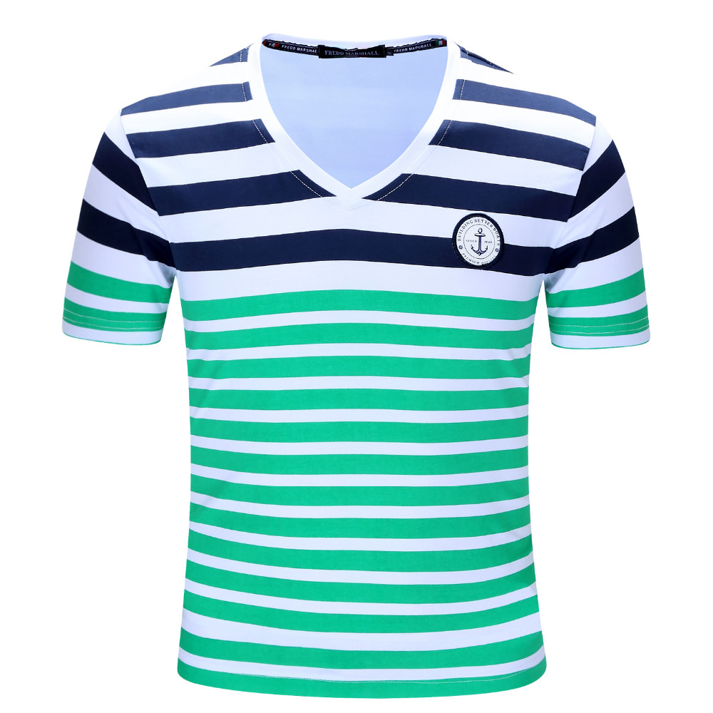 2016-New-Brand-Men-T-shirt-Casual-V-neck-Short-Sleeve-Tees-Stripe-Fashion-Style-Summer-Tops-Wear-100-32602595788