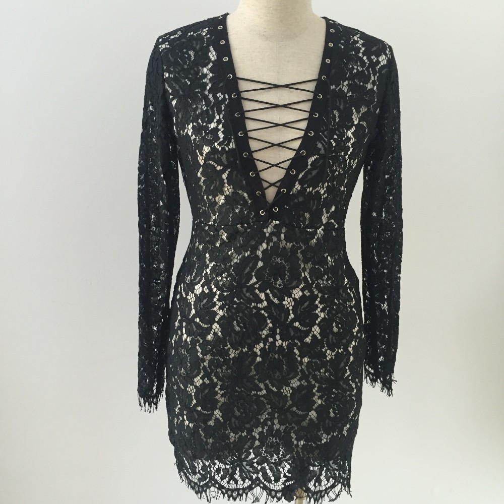 2016-New-Lace-Up-Lace-Dress-Back-Zipper-Mini-Dress-Long-Sleeve-Sexy-Club-Party-Dress-Black-White-Bod-32591730585