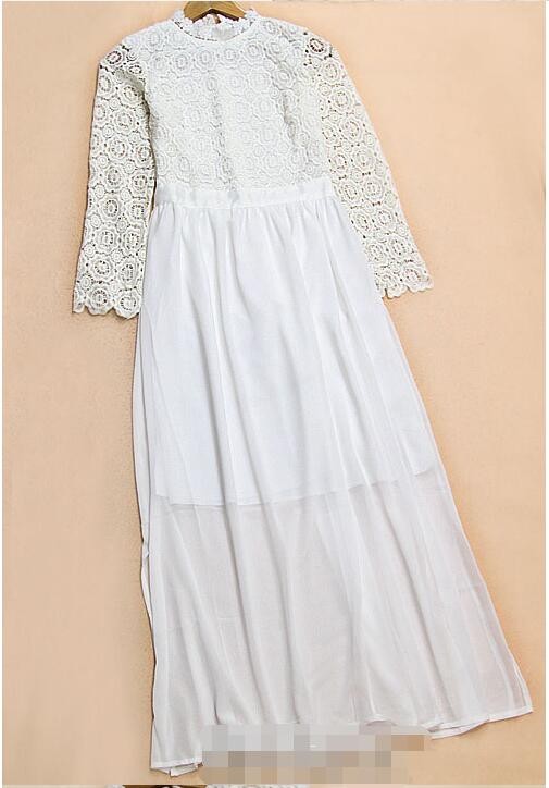 2016-New-arrival-Women39s-white-Hollow-lace-Long-sleeve-split-long-dress-party-club-dress-dropshipam-32713335449