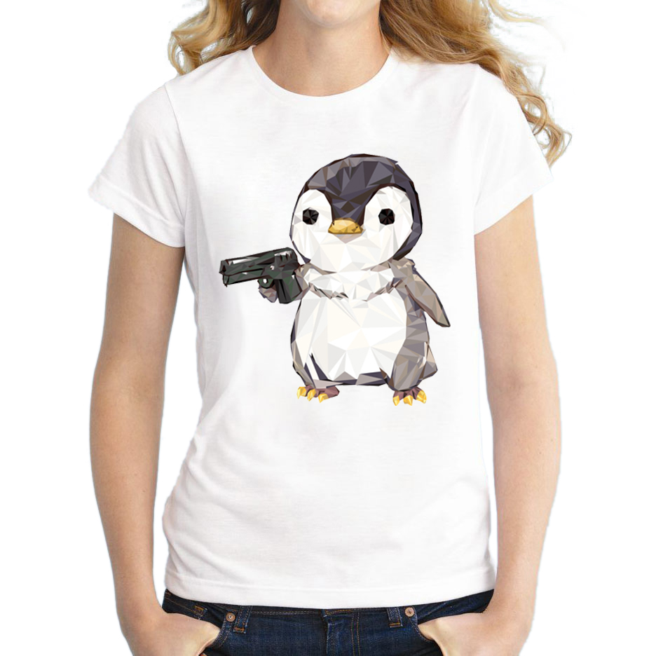 2016-Newest-Short-Sleeve-Women-T-shirt-Fashion-Cubic-penguin-power-Design-lady-Tops-Diamond-Penguin--32687280519