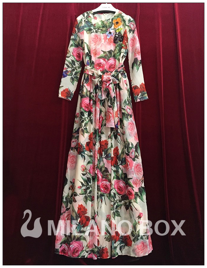 2016-Runway-Maxi-Dress-High-Quality-Women39s-Long-Sleeve-Sequined-Beading-Rose-Floral-Bird-Printed-L-32691563504