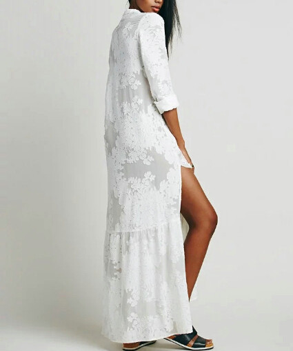 2016-Women-BOHO-Slit-Side-Lace-White-Chiffon-Maxi-Dress-New-Spring-Summer-Lapel-Long-Sleeve-Beach-Lo-32614086849