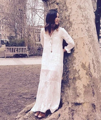 2016-Women-BOHO-Slit-Side-Lace-White-Chiffon-Maxi-Dress-New-Spring-Summer-Lapel-Long-Sleeve-Beach-Lo-32614086849