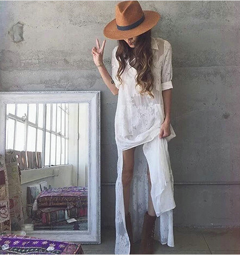 2016-Women-BOHO-Slit-Side-Lace-White-Chiffon-Maxi-Dress-New-Spring-Summer-Lapel-Long-Sleeve-Beach-Lo-32614086849