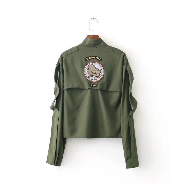 2016-autumn-fashion-new--Lady-Army-green-patch-blouse-women-tops-32745657661