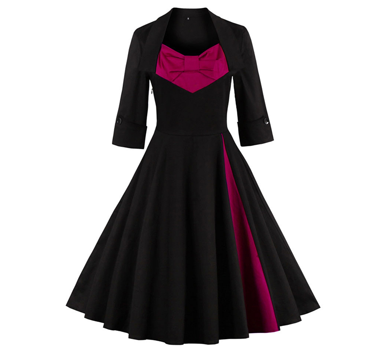 2017-50s-Vintage-Christmas-Dress-for-Women-Elegant-Autumn-Patchwork-Dress-Casual-Evening-Party-Swing-32773488576