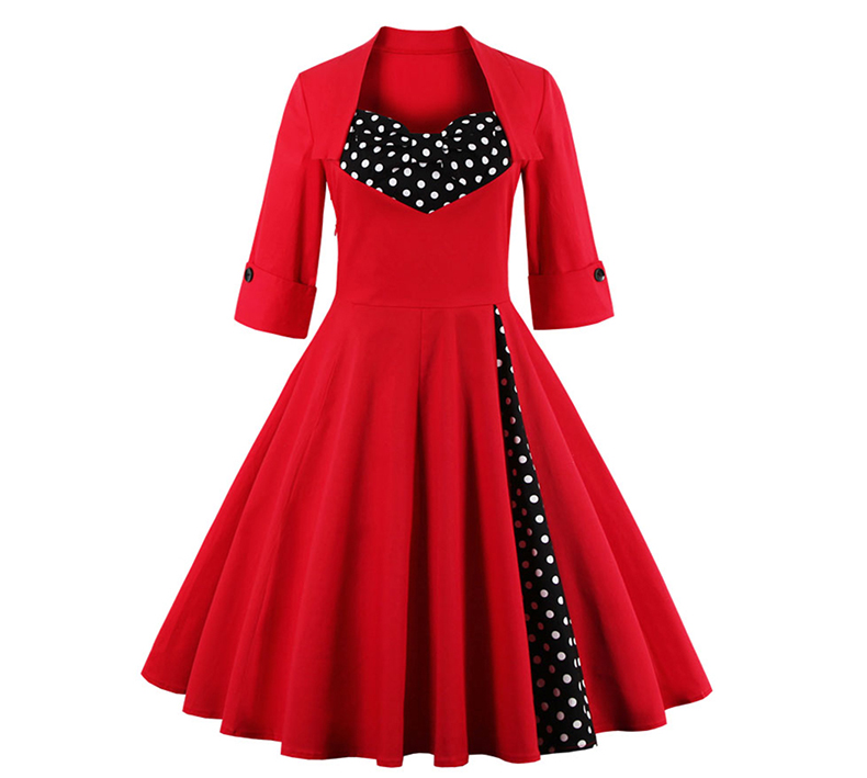 2017-50s-Vintage-Christmas-Dress-for-Women-Elegant-Autumn-Patchwork-Dress-Casual-Evening-Party-Swing-32773488576