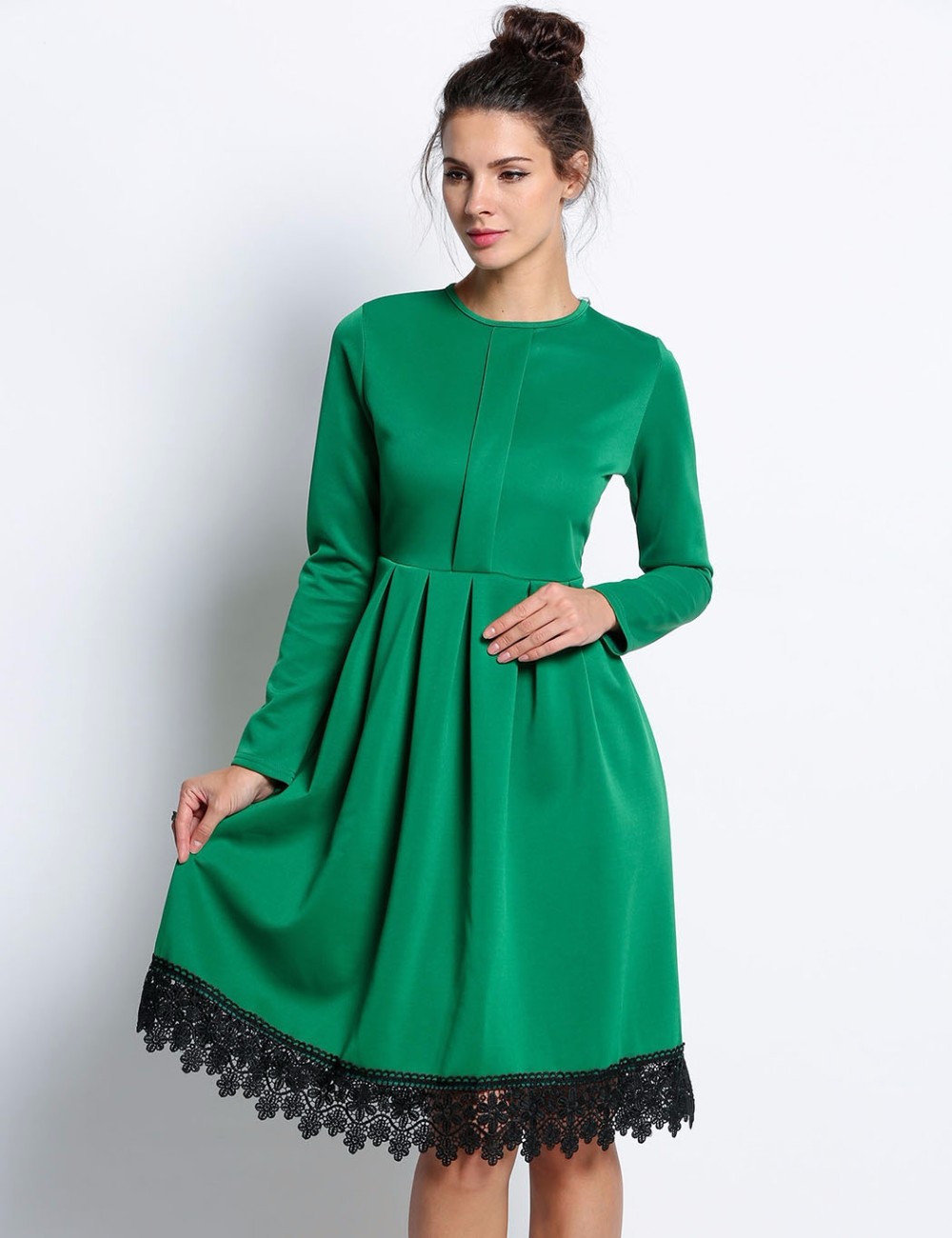 2017-Autumn-Vintage-Dress-Women-Plus-Size-Long-Sleeve-Green-Rockabilly-Lace-Club-Party-Tunic-T-Shirt-32612299715