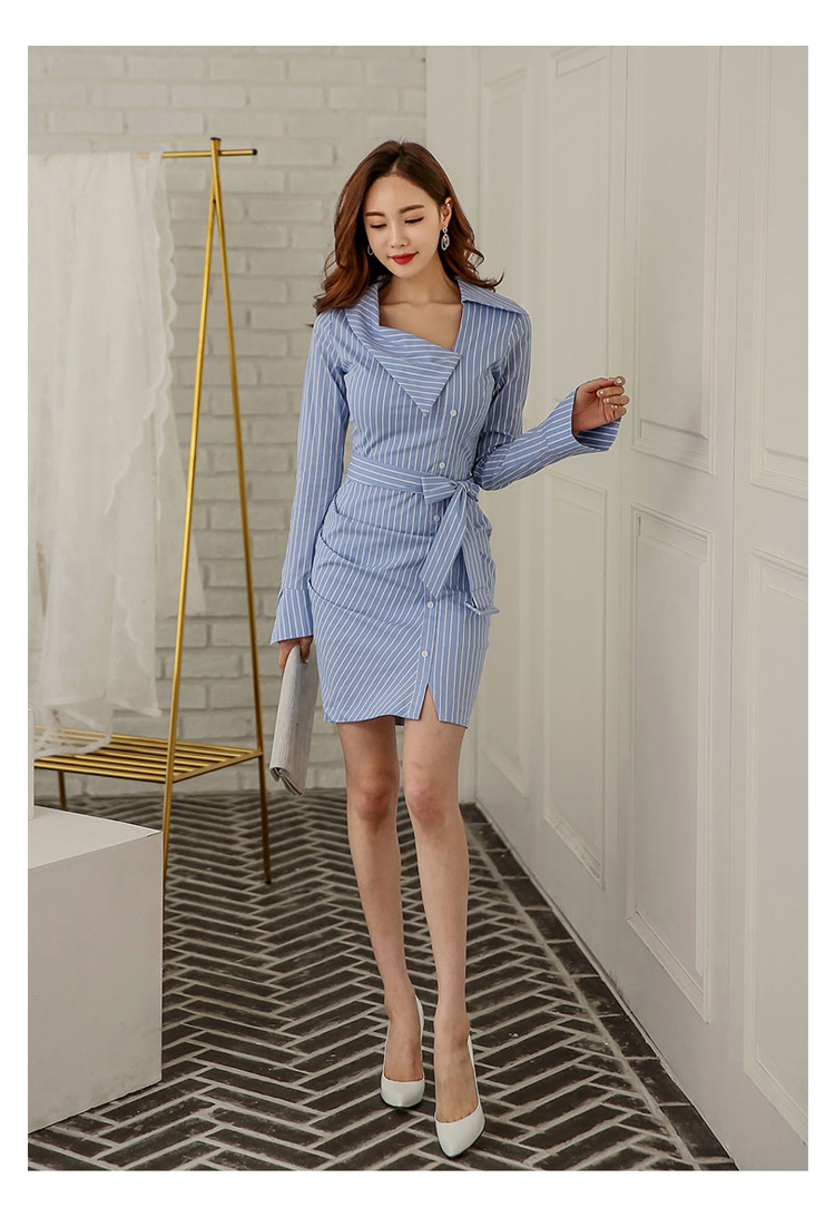 2017-Blue-Striped-Dress-Women39s-Clothing-Loose-OL-Casual-Slim-Long-Sleeve-Dress-Designer-Mini-Sheat-32797473119