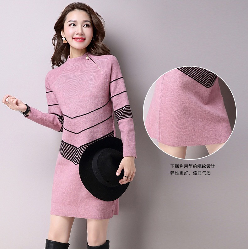 2017-Korean-Style-Knitted-Women-Sweater-Dress-Sweter-Mujer-Striped-Half-Turtleneck-Long-Sleeve-Mini--32650638208