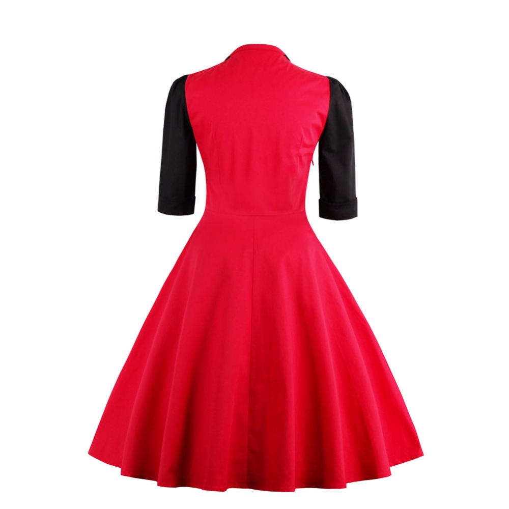 2017-New-50s-60s-Retro-Vintage-Dress-Audrey-Hepburn-Sleeveless-Spring-Summer-Patchwork-Plus-Size-Red-32788393148