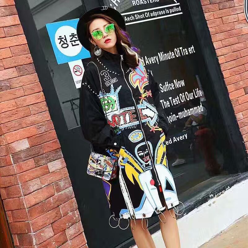 2017-New-Arrivals-Oversized-Punk-Jacket-black-Army-Green-Spring-Women-Long-Print-Coat-32800411562