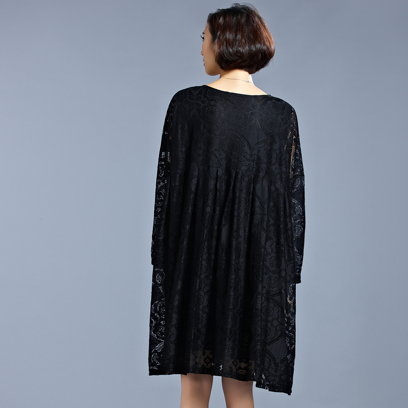 2017-Plus-Large-Size-Loose-Dresses-Women39s-Fashion-Hollow-Out-Black-Lace-Raglan-Sleeve-Women-Mini-L-32638758083