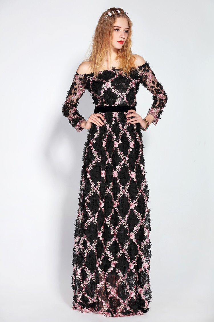 2017-Runway-Maxi-Dress-Women-Party-Wear-Floor-Length-Slash-neck-Off-the-Shoulde-Floral-Embroidery-Ap-32784025899