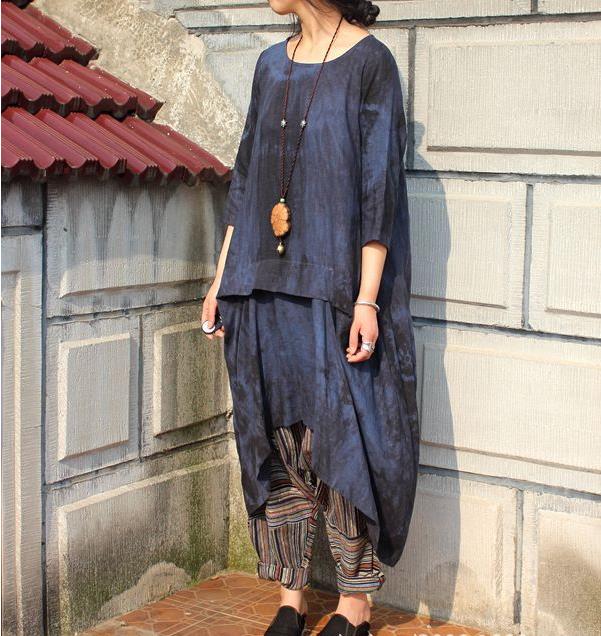 2017-Spring-New-Patchwork-Tie-Dye-Vintage-Women-Dress-Three-Quarter-Sleeve-Round-Neck-Loose-Plus-Siz-32603080022