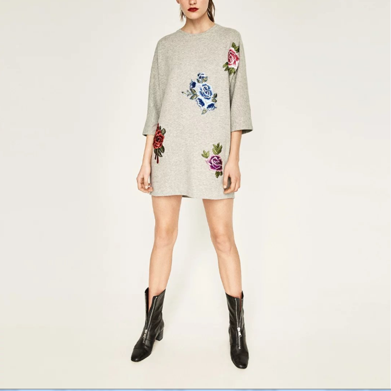 2017-Spring-Women-ZA-Floral-Appliques-Casual-Loose-Long-Sleeve-Straight-Looped-Dress-Ladies-Streetwe-32773590335